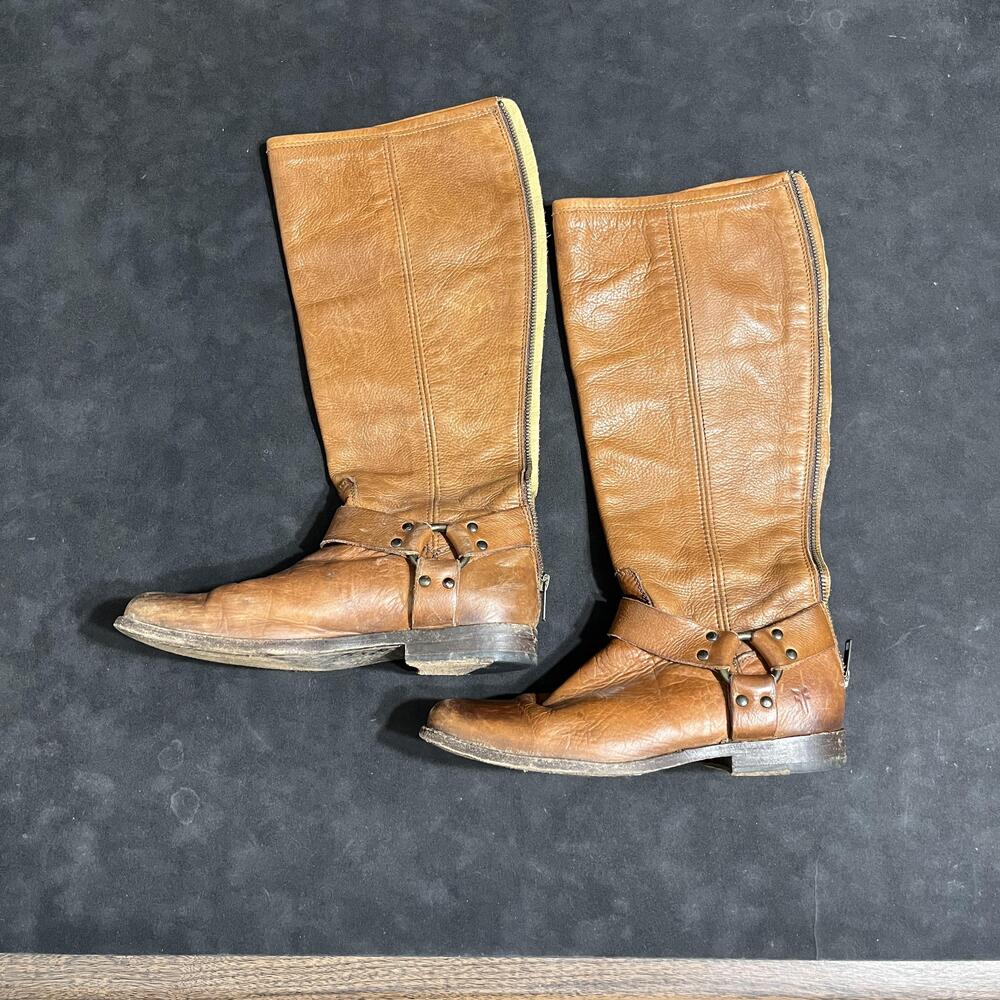 Frye Harness Boots Vintage Womens Size 8 39 Leather Knee High Biker Studded 4001
